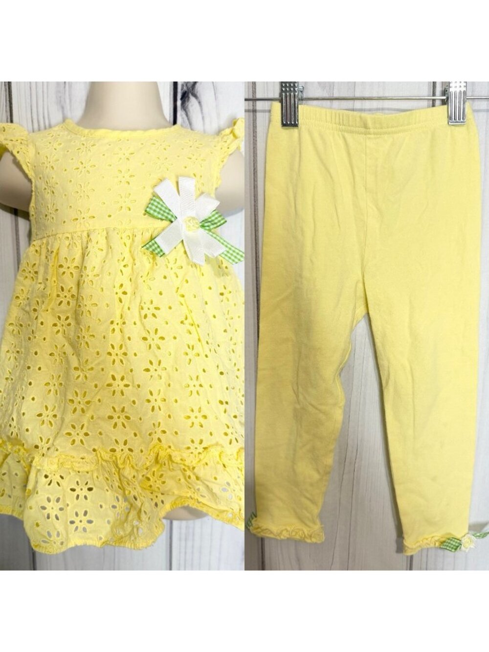 Starting Out Toddler Girls Pants Set Sz 18M Yellow Eyelet Top 2-Piece Cotton